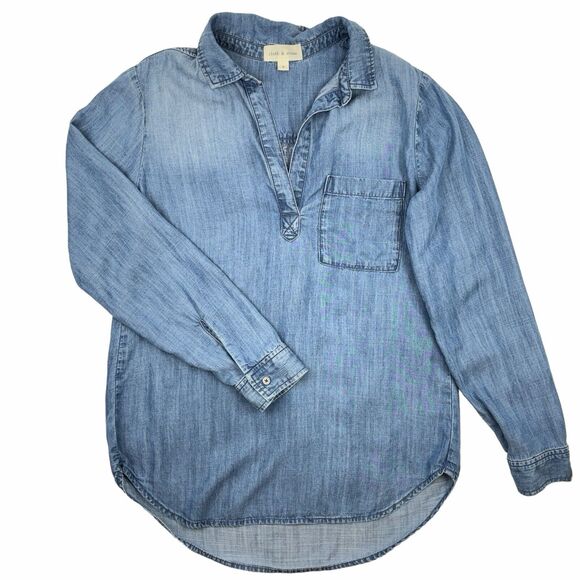 Cloth & Stone Womens Chambray Popover Tunic Size S Blue Long Sleeve Collared - Picture 10 of 12